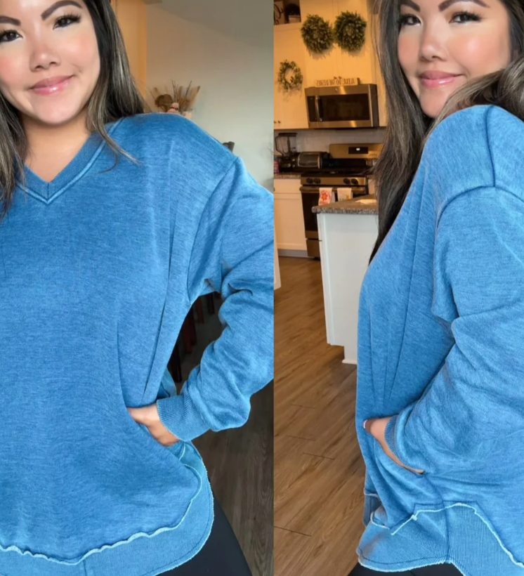 Jady K - Acid Wash V Neck Sweatshirt