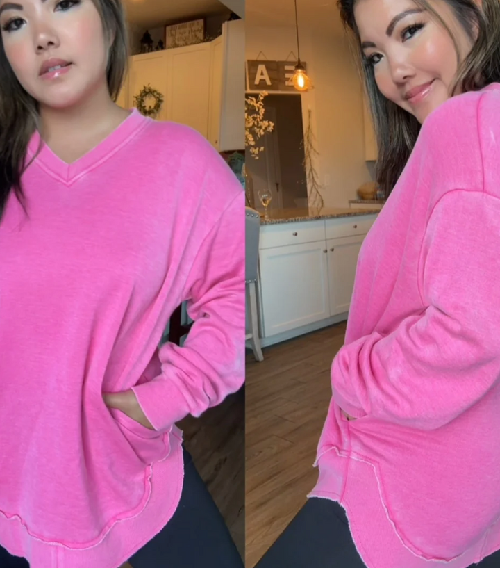 Jady K - Acid Wash V Neck Sweatshirt