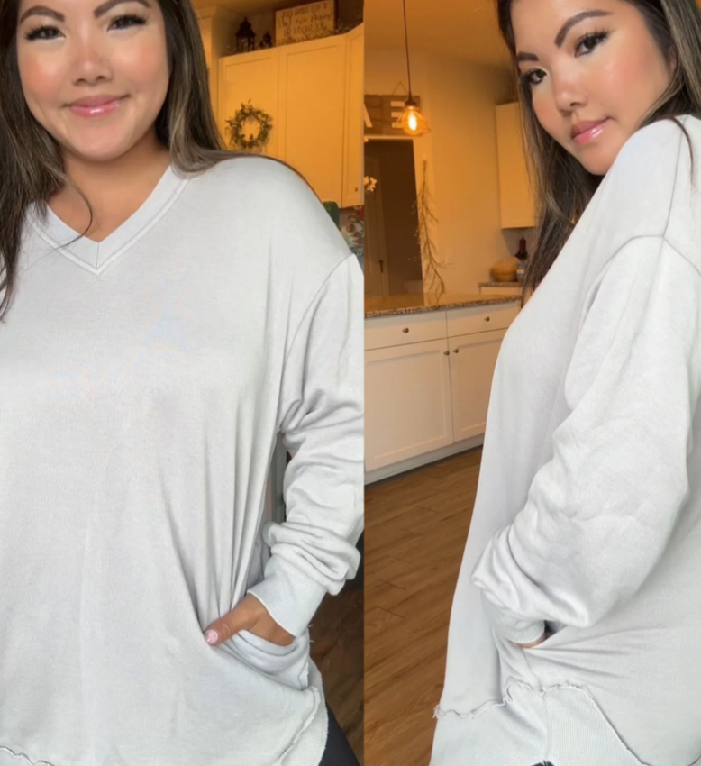 Jady K - Acid Wash V Neck Sweatshirt