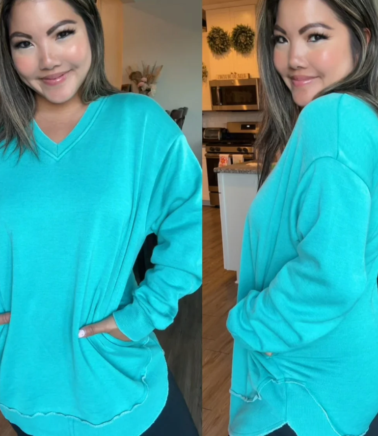 Jady K - Acid Wash V Neck Sweatshirt