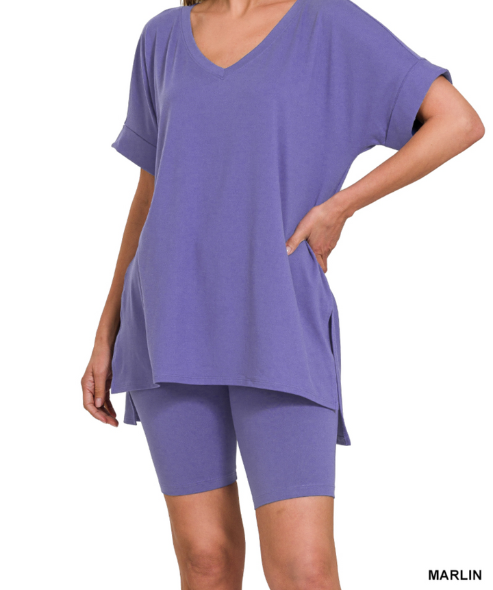 Zenana - BUTTER SOFT V-NECK TOP & SHORTS SET