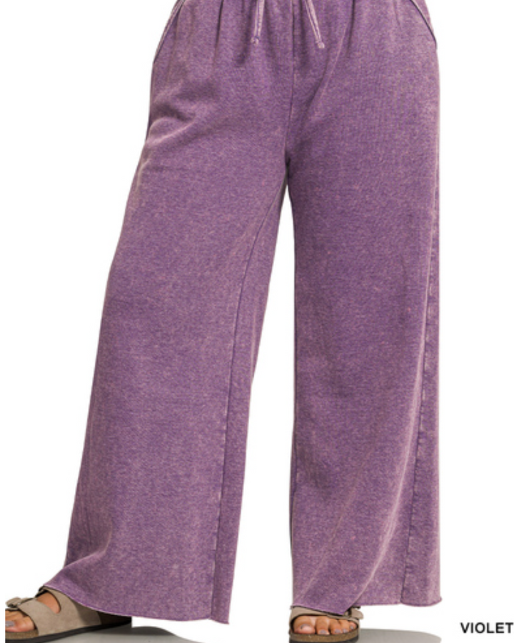 Zenana - Acid Wash Wide Leg Pants