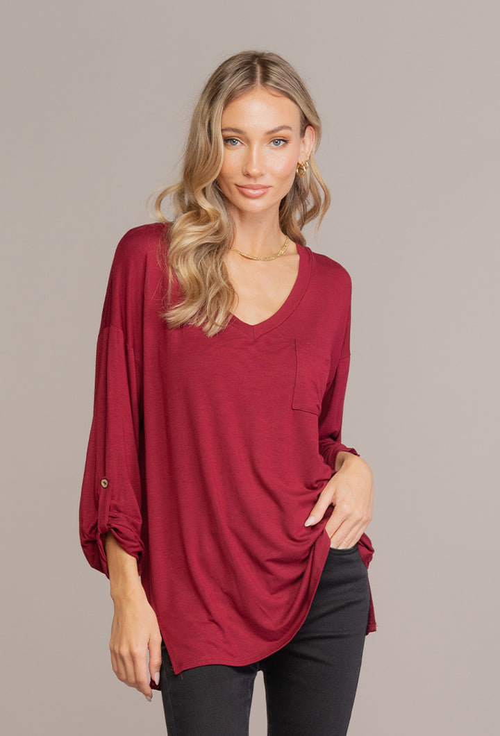 Sew In Love - Solid V Neck w/Pocket Tee