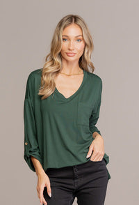 Sew In Love - Solid V Neck w/Pocket Tee
