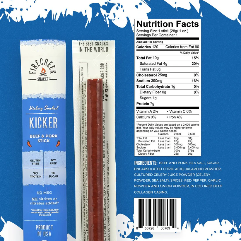 FireCreek Snacks Kicker Spicy Beef & Pork Meat Sticks