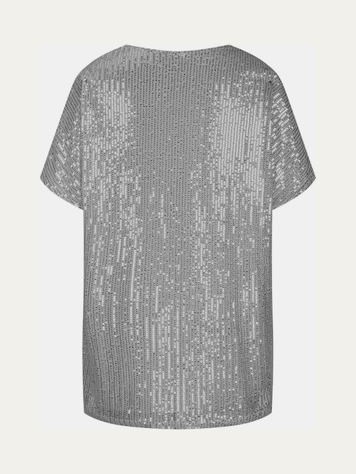 Bouncing Doodle Sequin V-Neck Short Sleeve Top
