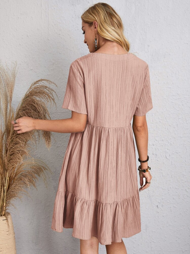 Bouncing Doodle V-Neck Short Sleeve Dress