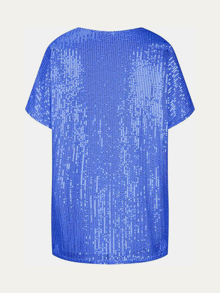 Bouncing Doodle Sequin V-Neck Short Sleeve Top
