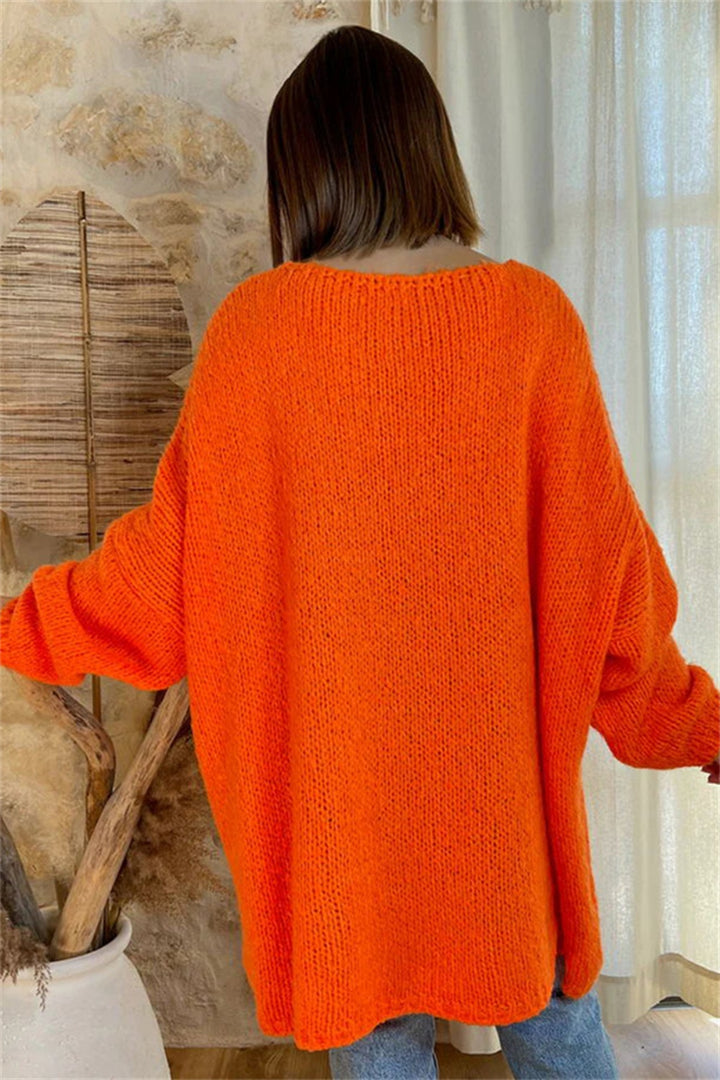 Bouncing Doodle Peace Graphic V-Neck Long Sleeve Sweater