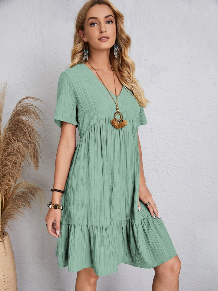 Bouncing Doodle V-Neck Short Sleeve Dress