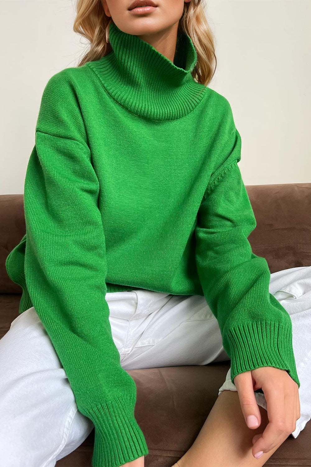 The Bouncing Doodle Turtleneck Dropped Shoulder Long Sleeve Sweater
