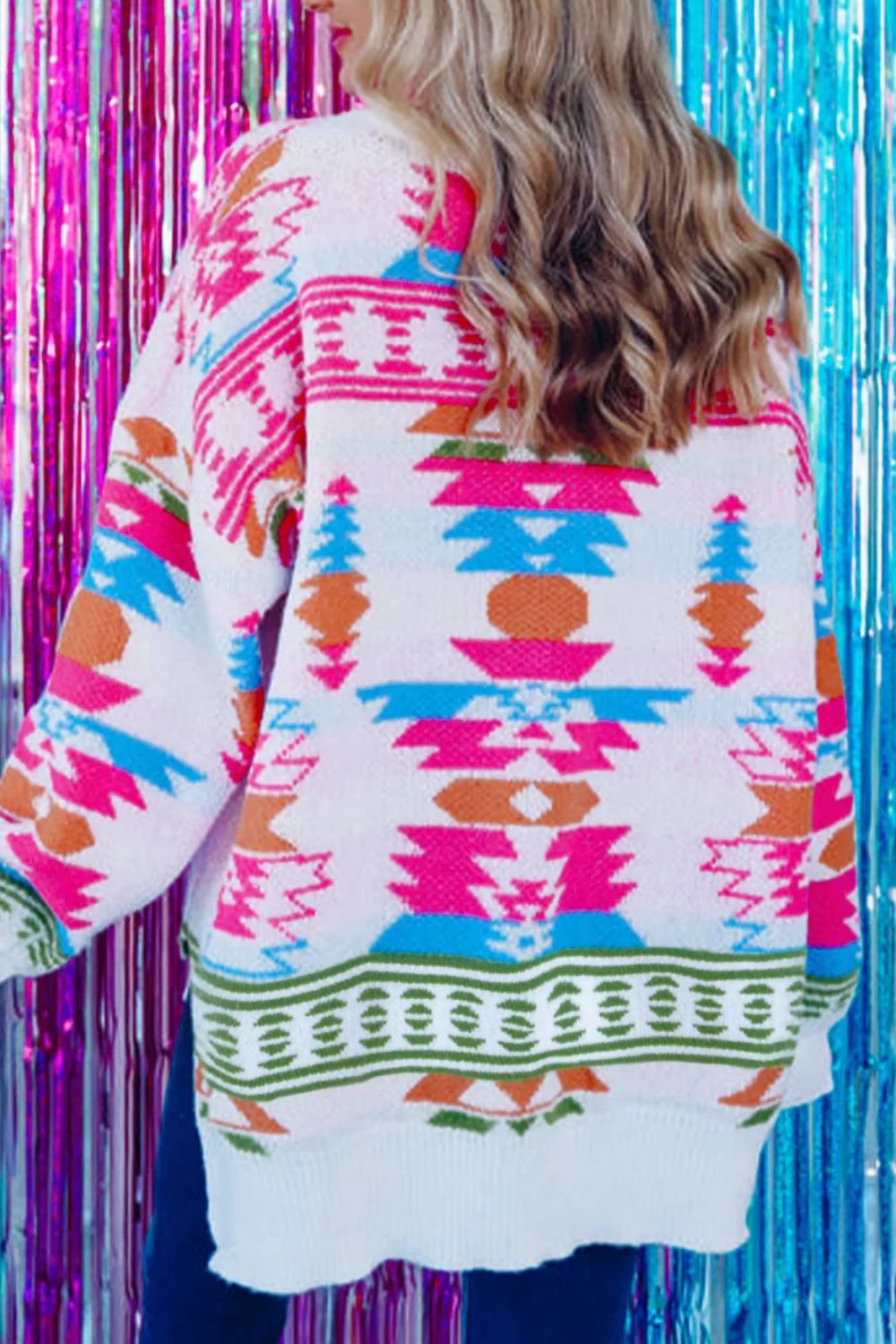 The Bouncing Doodle Geometric V-Neck Long Sleeve Sweater