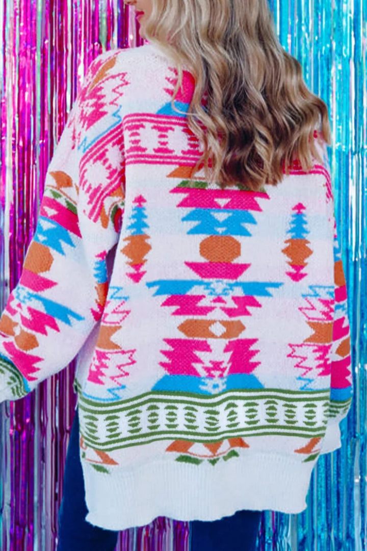 The Bouncing Doodle Geometric V-Neck Long Sleeve Sweater