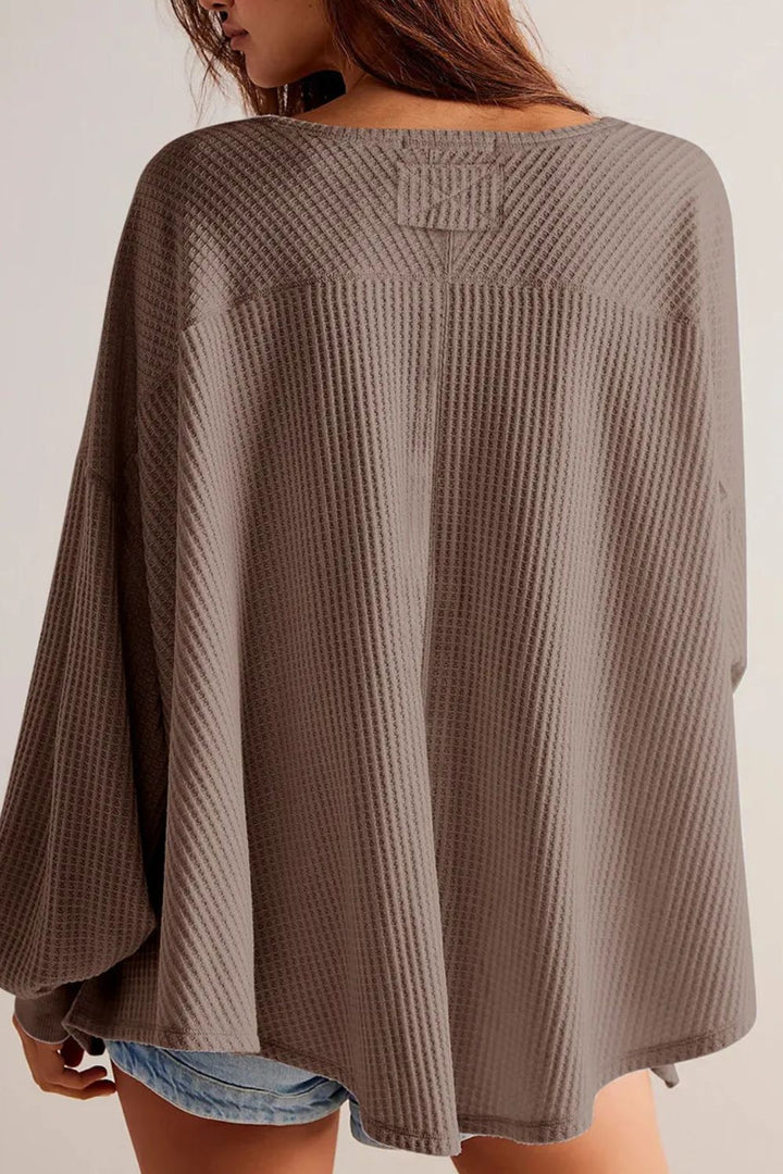 The Bouncing Doodle Waffle-Knit V-Neck Long Sleeve Top