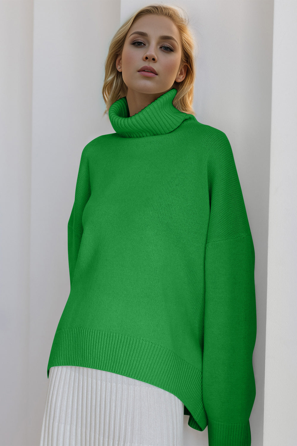 The Bouncing Doodle Turtleneck Dropped Shoulder Long Sleeve Sweater