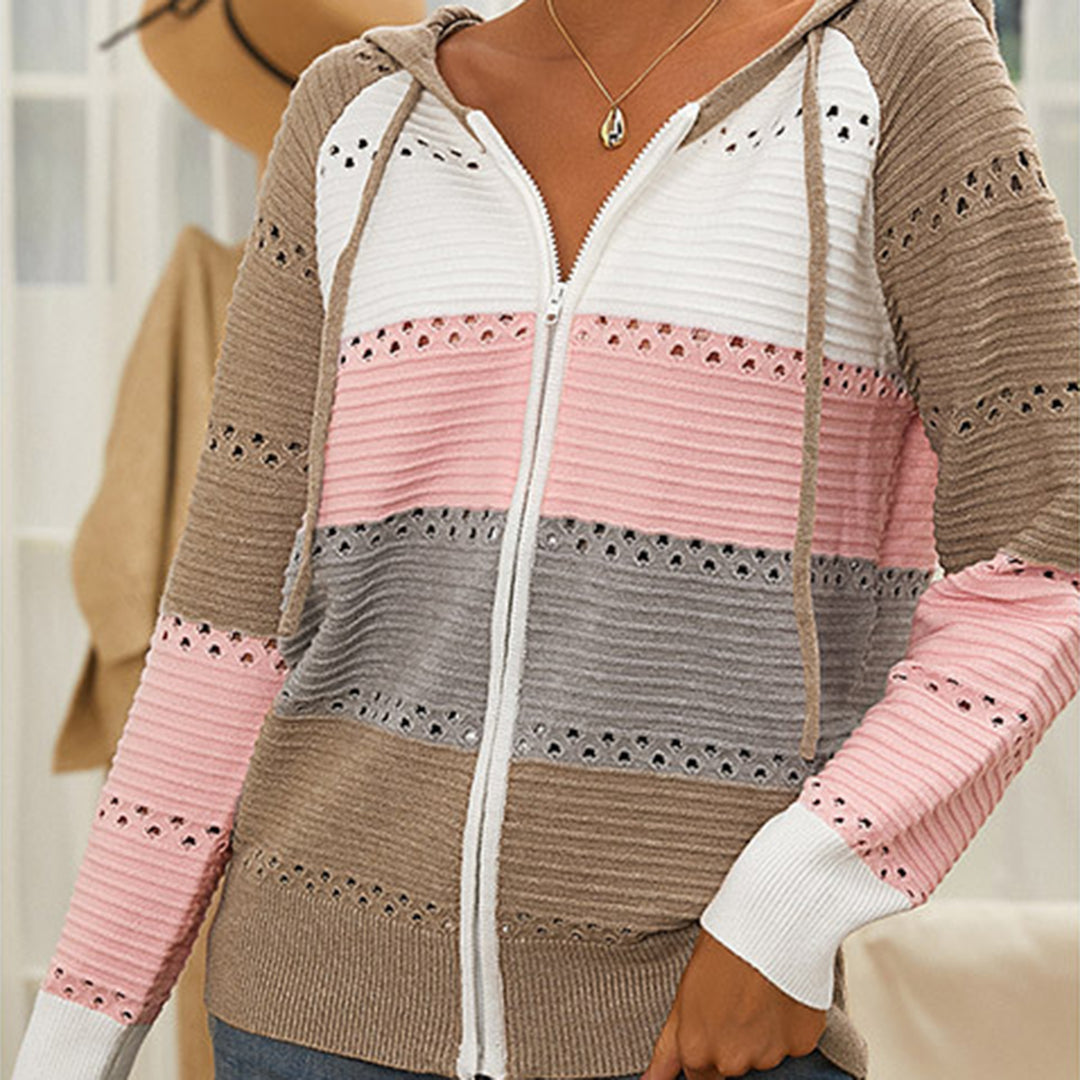 Bouncing Doodle Color Block  Drawstring Hooded Sweater