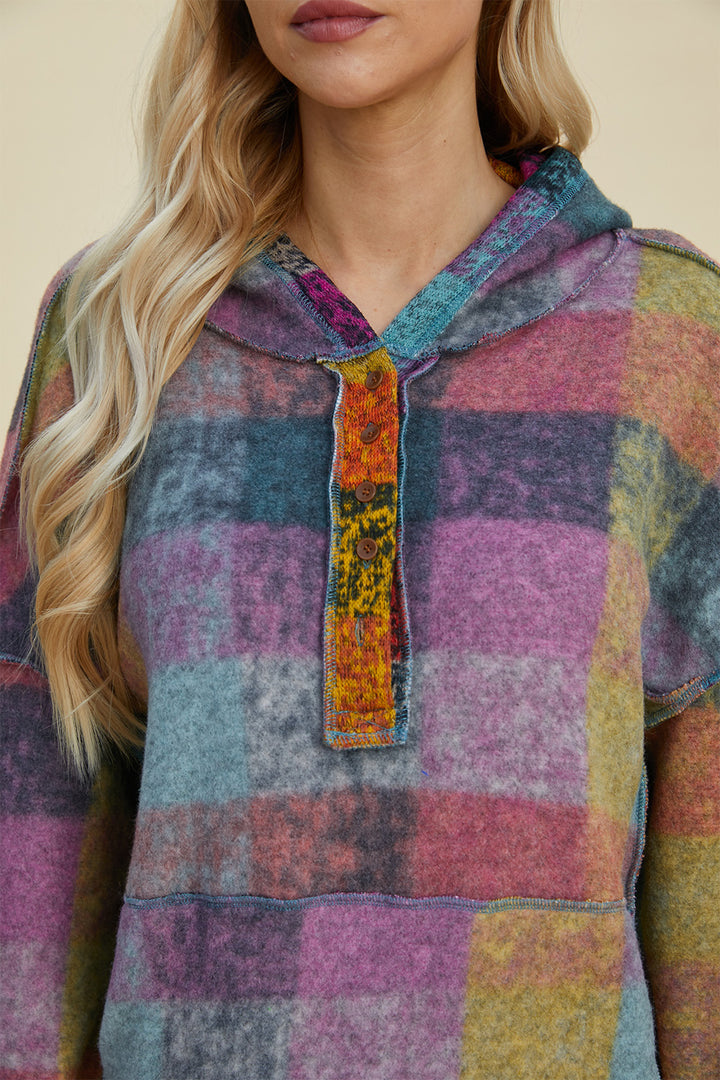 The Bouncing Doodle Plaid Dropped Shoulder Hoodie