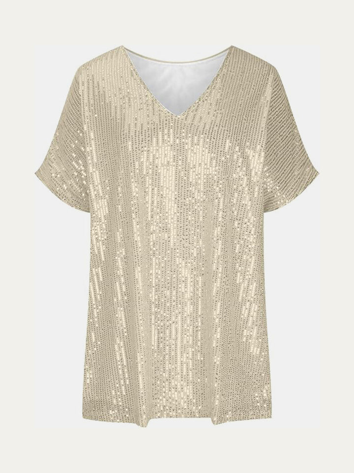 Bouncing Doodle Sequin V-Neck Short Sleeve Top