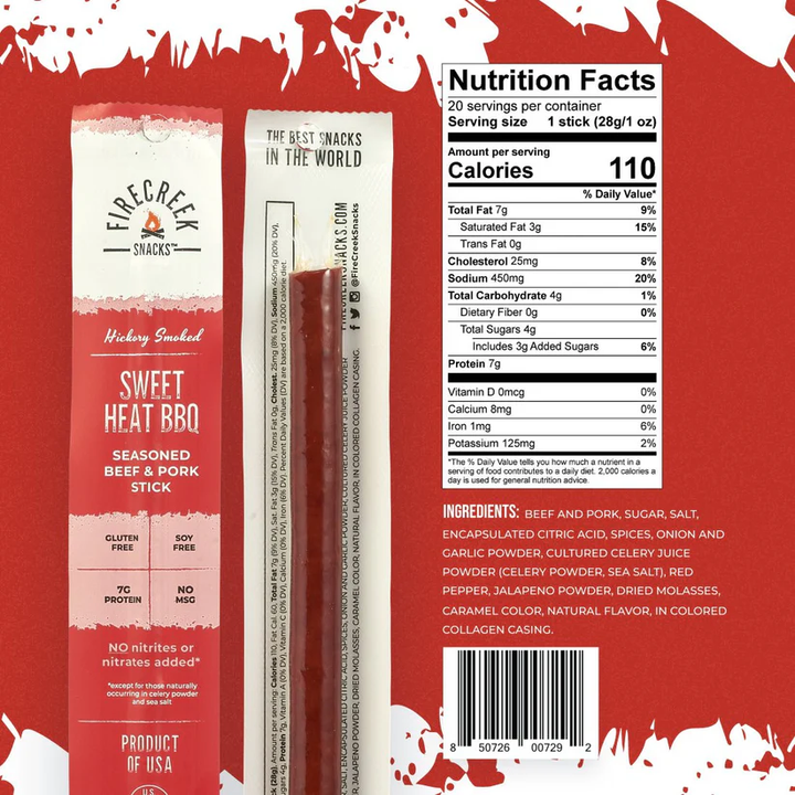 FireCreek Snacks Sweet Heat BBQ Beef & Pork Meat Sticks