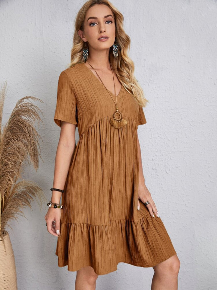 Bouncing Doodle V-Neck Short Sleeve Dress