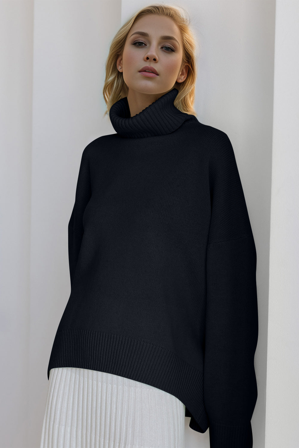 The Bouncing Doodle Turtleneck Dropped Shoulder Long Sleeve Sweater