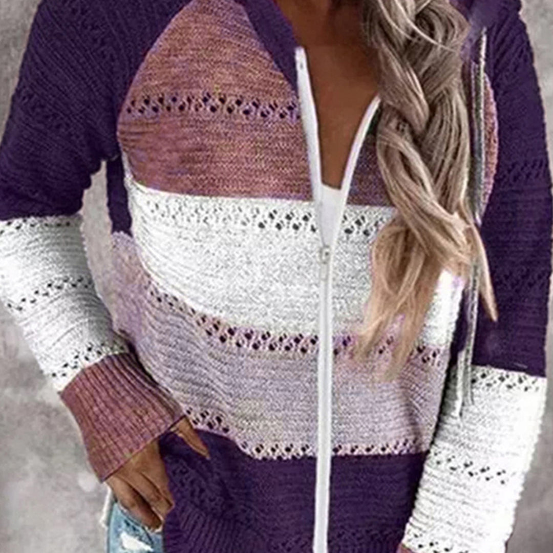 Bouncing Doodle Color Block  Drawstring Hooded Sweater