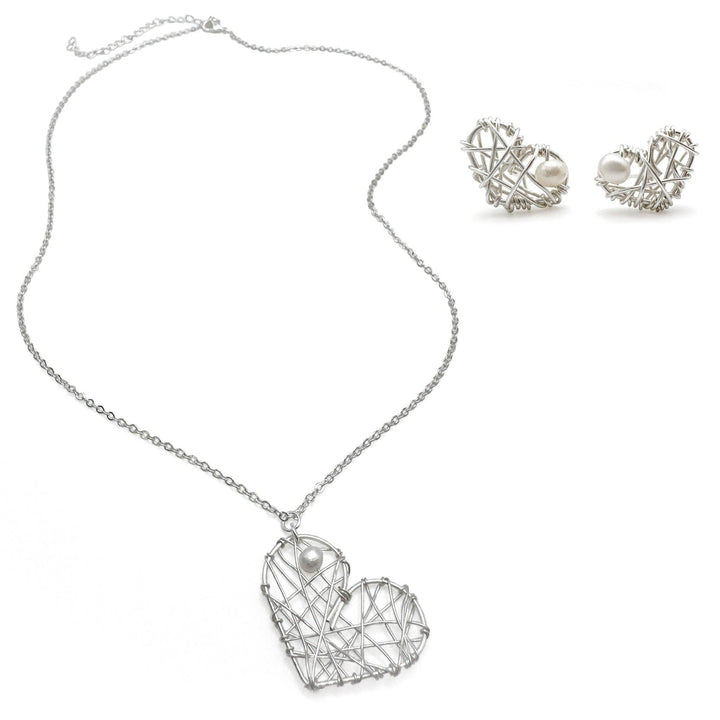 Dear Heart silver and pearl pendant necklace