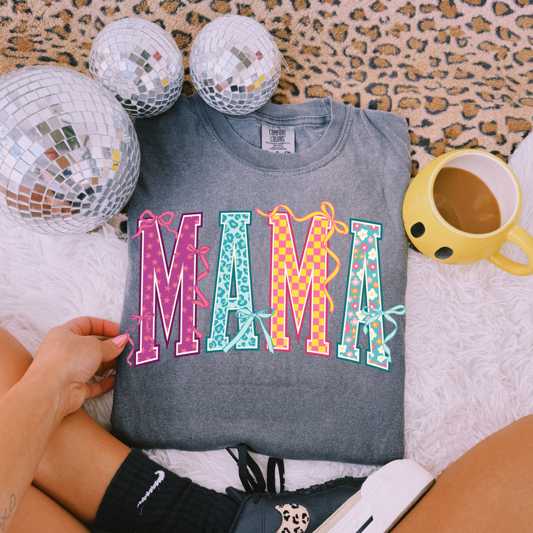 MAMA Mixed Print Bow Graphic Tee