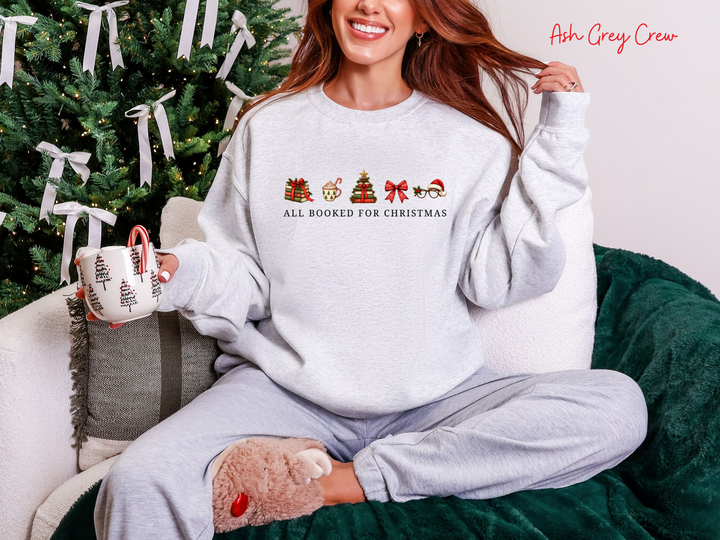 All Booked for Christmas ash Gildan crewneck