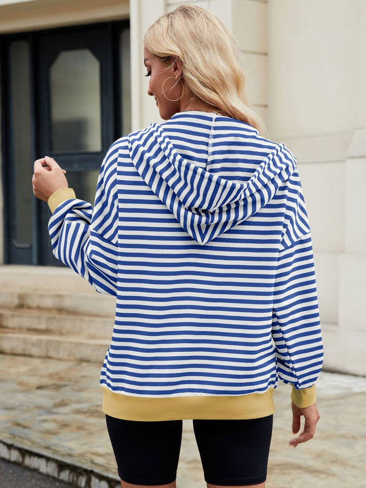 The Bouncing Doodle Drawstring Striped Zip Up Long Sleeve Hoodie