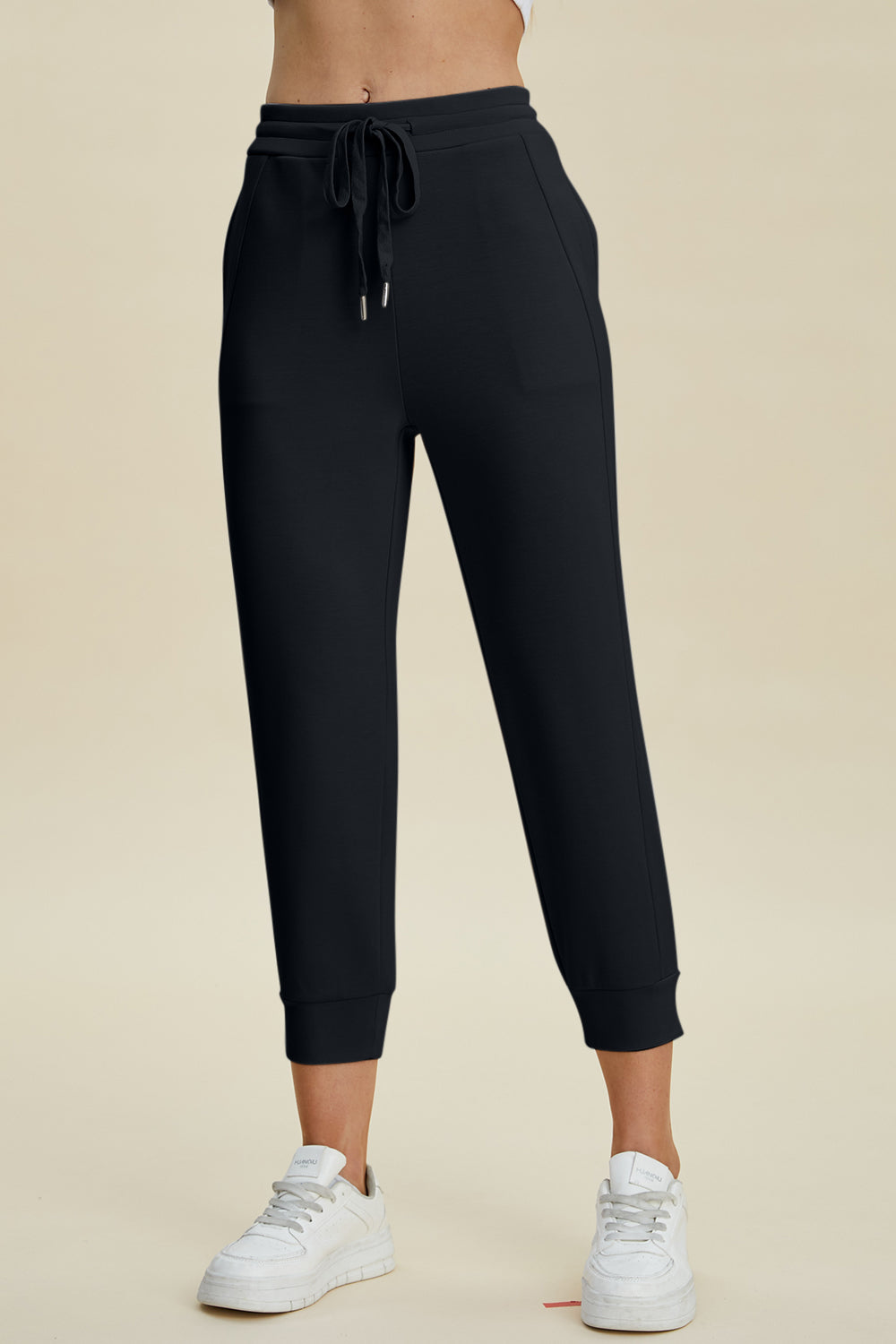 Bouncing Doodle Full Size Air Scuba Drawstring High Waist Cropped Pants