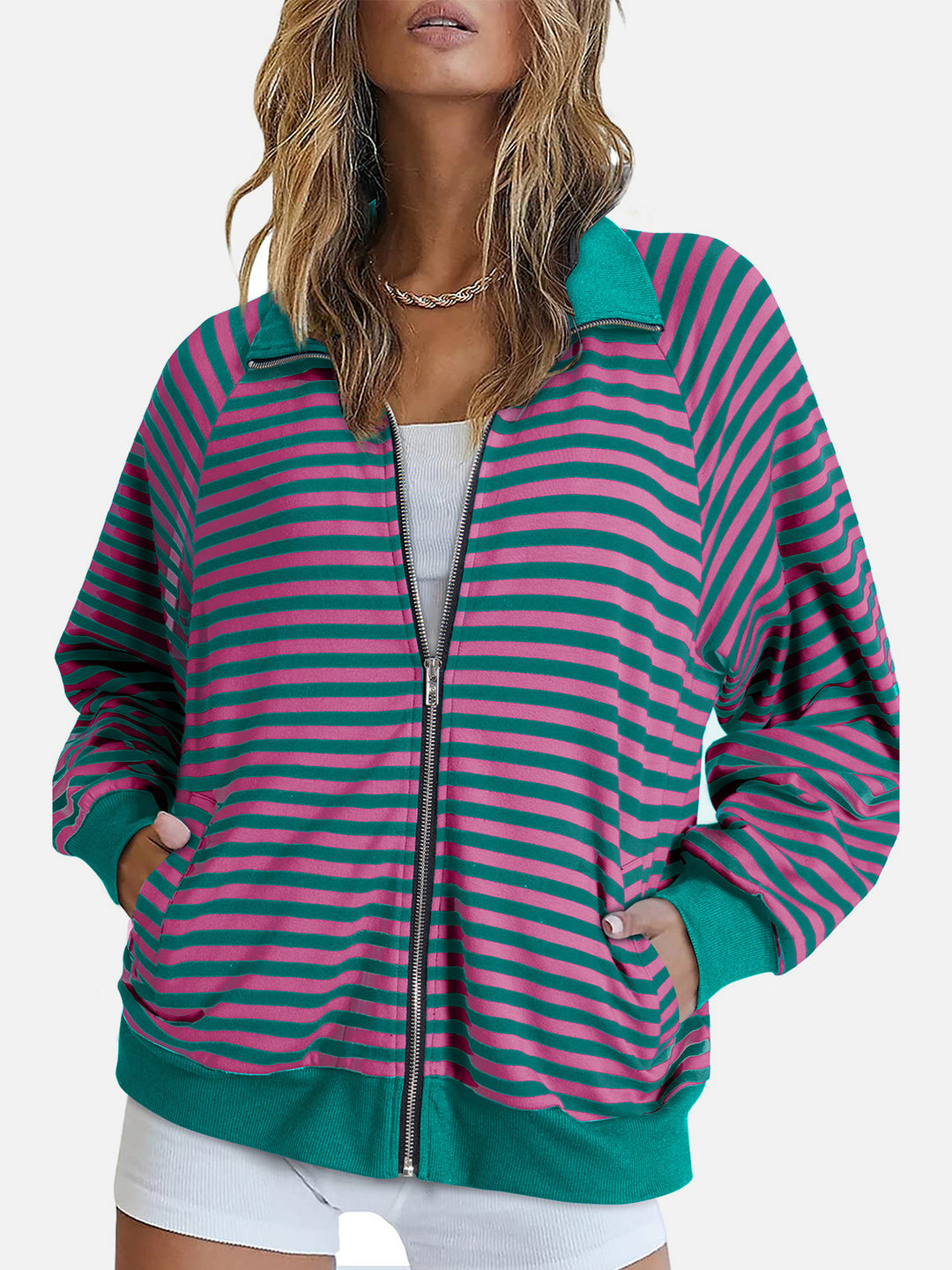 The Bouncing Doodle Striped Zip Up Long Sleeve Sweatshirt