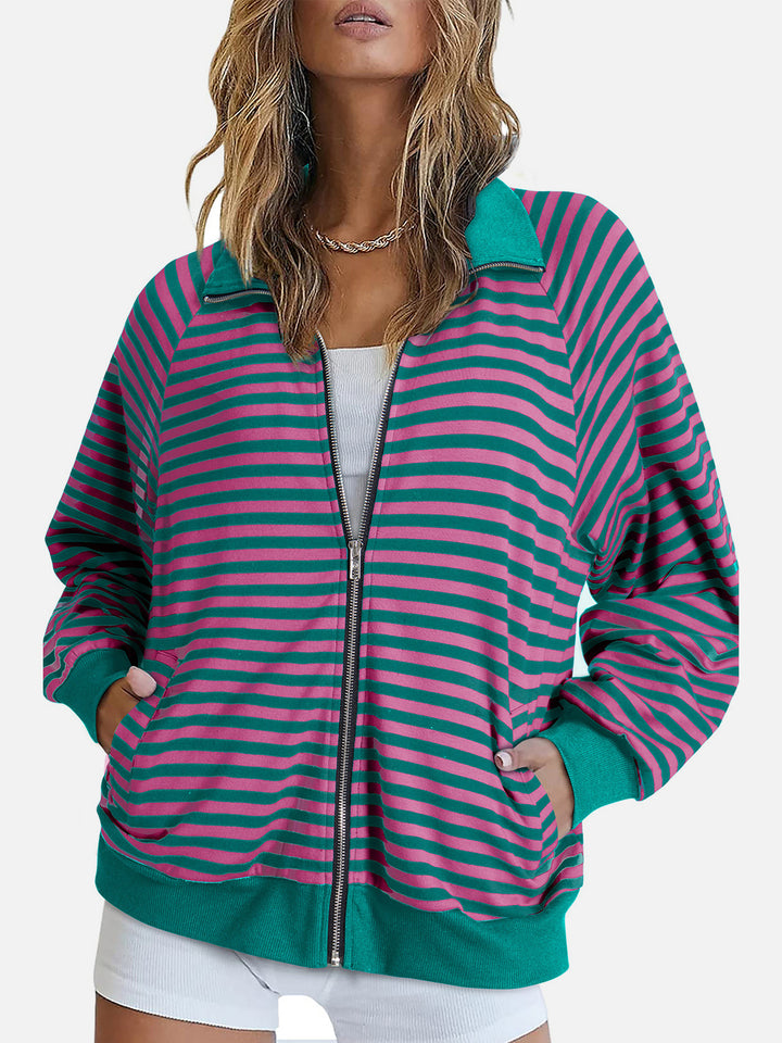 The Bouncing Doodle Striped Zip Up Long Sleeve Sweatshirt