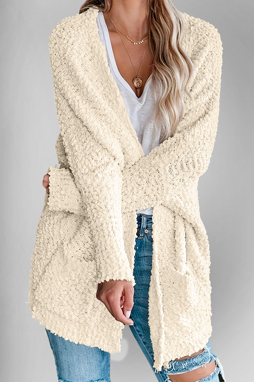 The Bouncing Doodle Open Front Long Sleeve Cardigan with Pockets