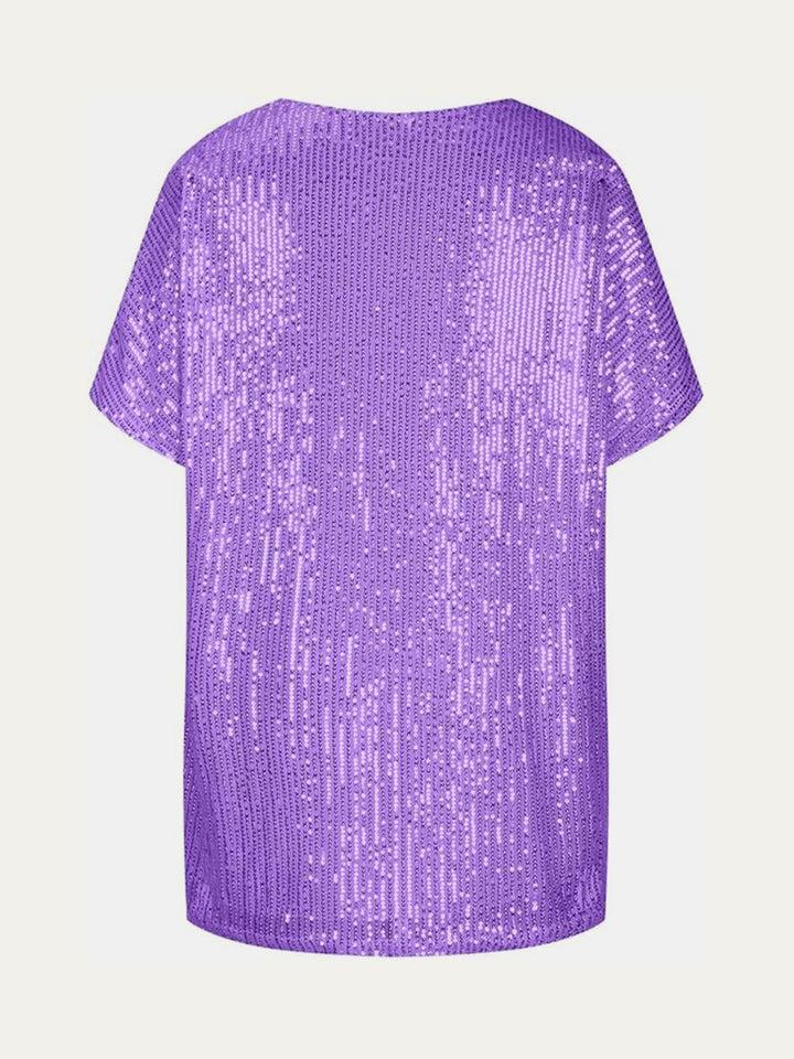 Bouncing Doodle Sequin V-Neck Short Sleeve Top