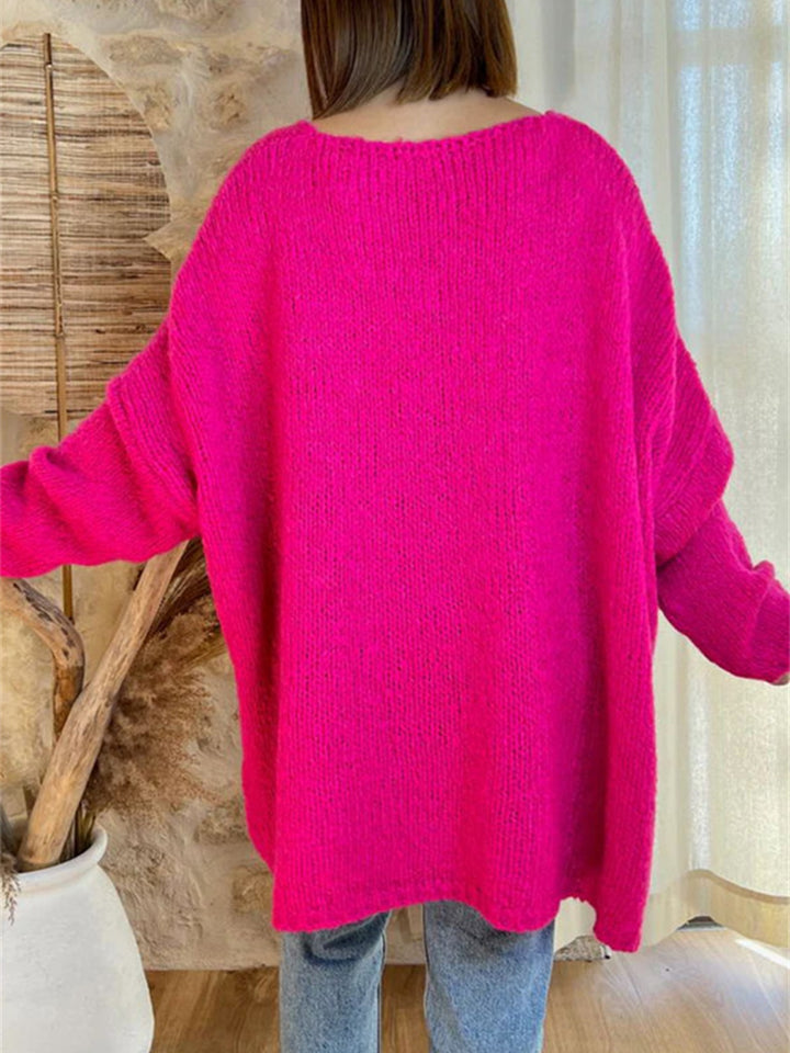 Bouncing Doodle Peace Graphic V-Neck Long Sleeve Sweater