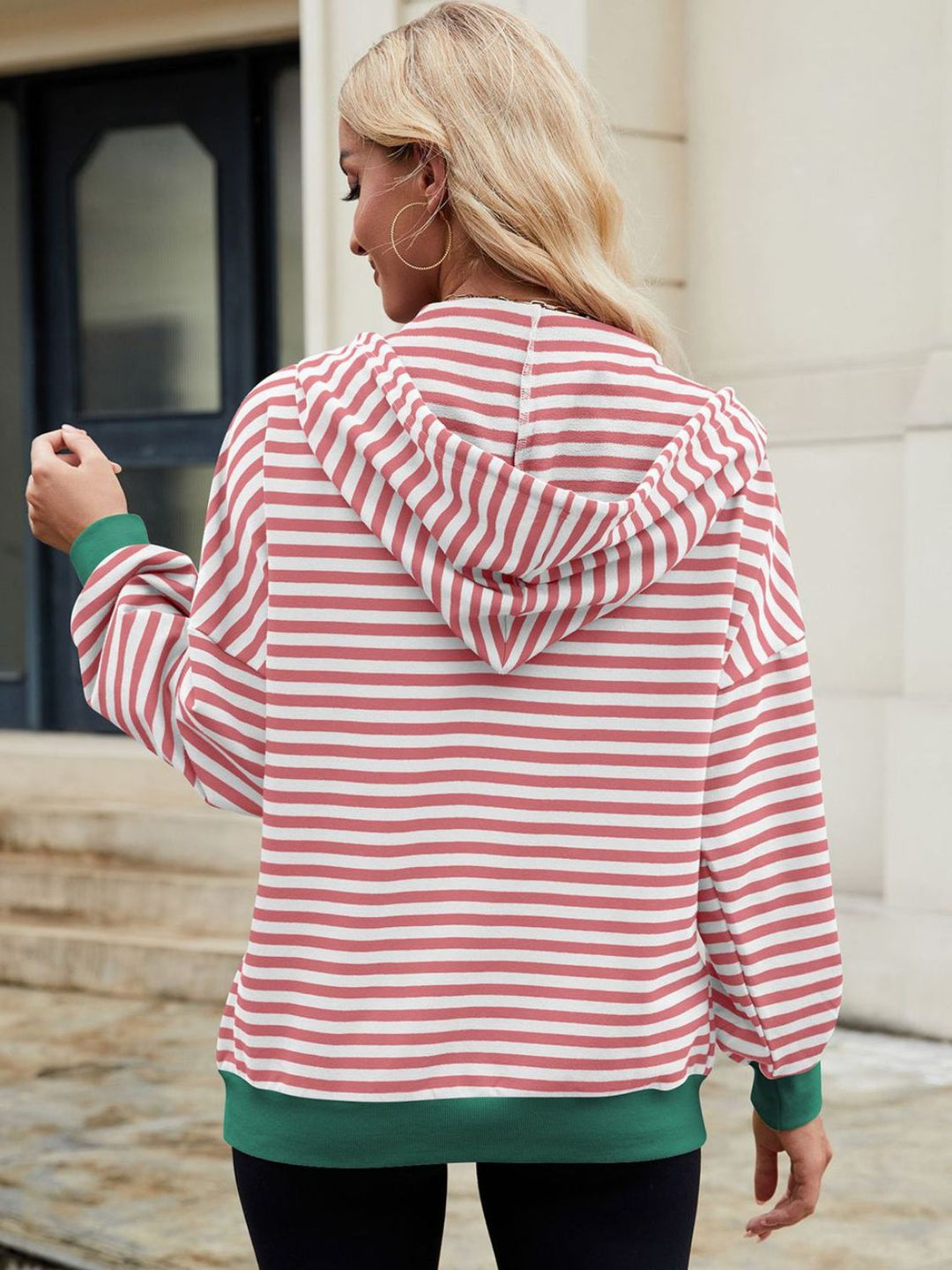 The Bouncing Doodle Drawstring Striped Zip Up Long Sleeve Hoodie