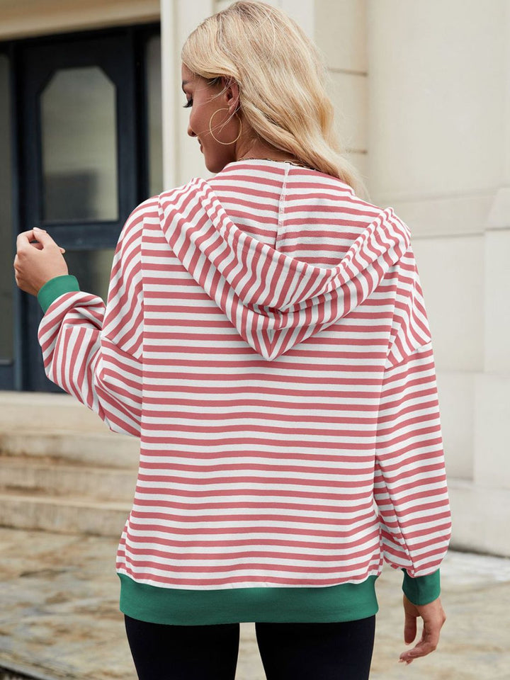 The Bouncing Doodle Drawstring Striped Zip Up Long Sleeve Hoodie