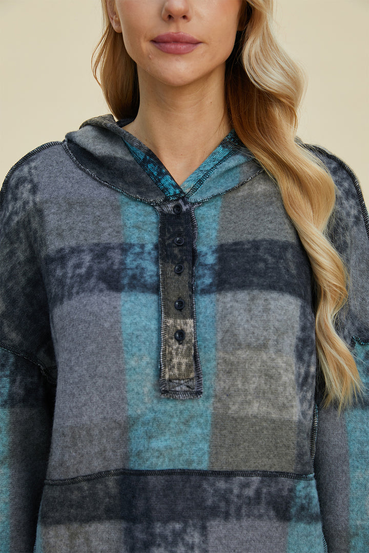 The Bouncing Doodle Plaid Dropped Shoulder Hoodie