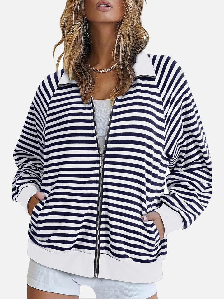 The Bouncing Doodle Striped Zip Up Long Sleeve Sweatshirt