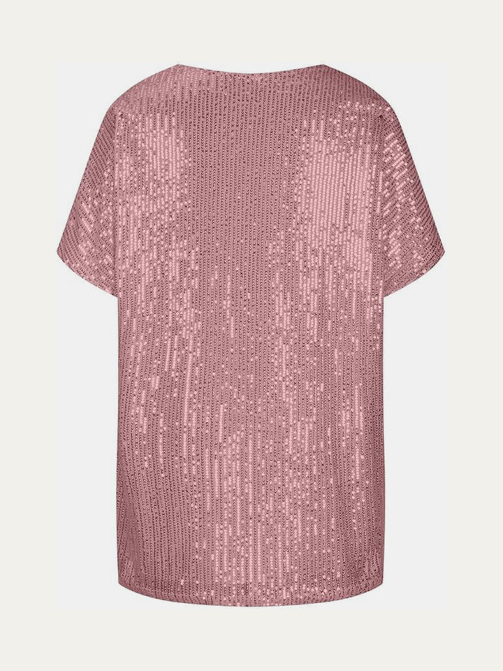 Bouncing Doodle Sequin V-Neck Short Sleeve Top