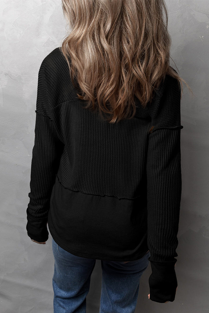Bouncing Doodle Waffle-Knit Long Sleeve Top