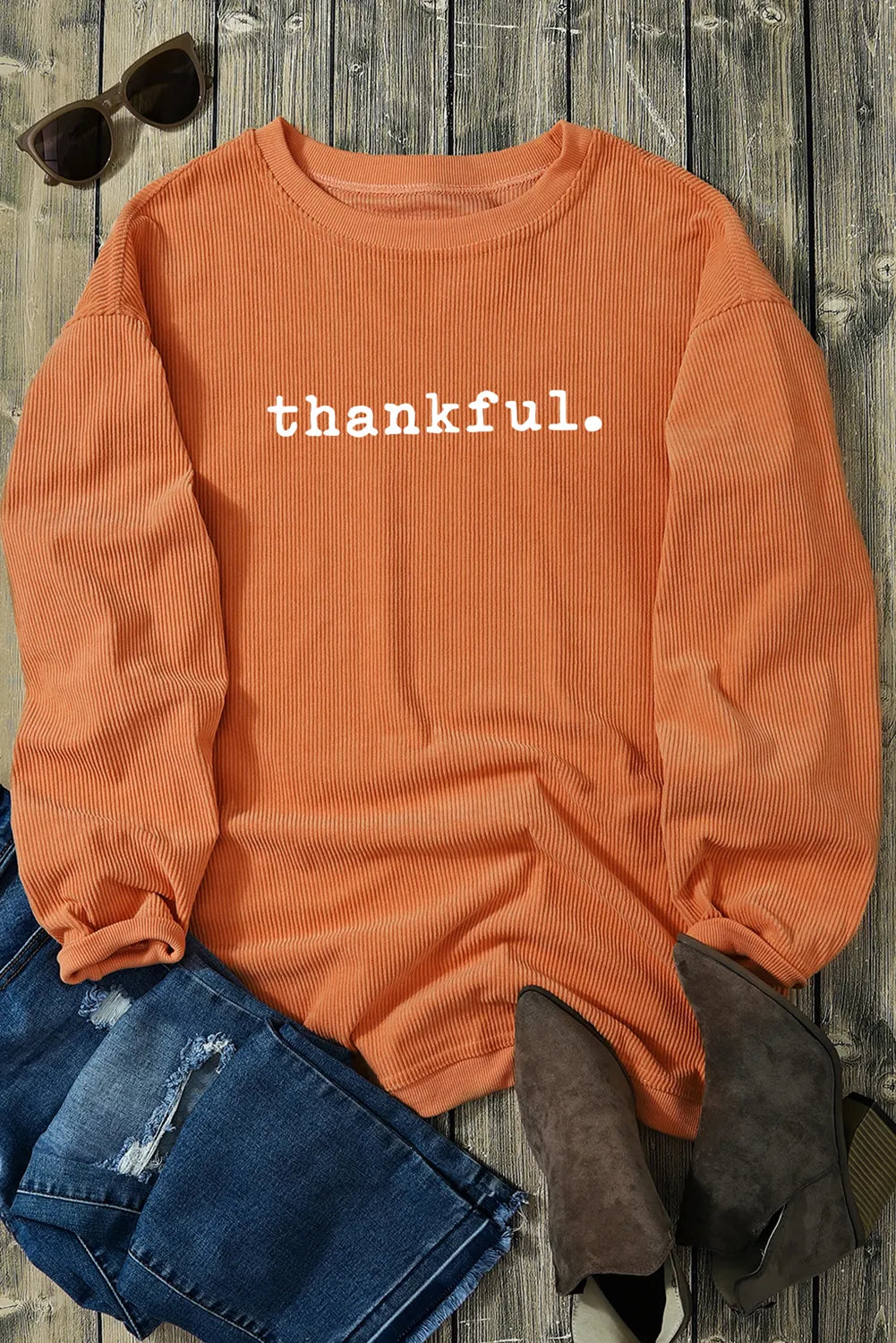 The Bouncing Doodle THANKFUL Round Neck Long Sleeve Sweatshirt