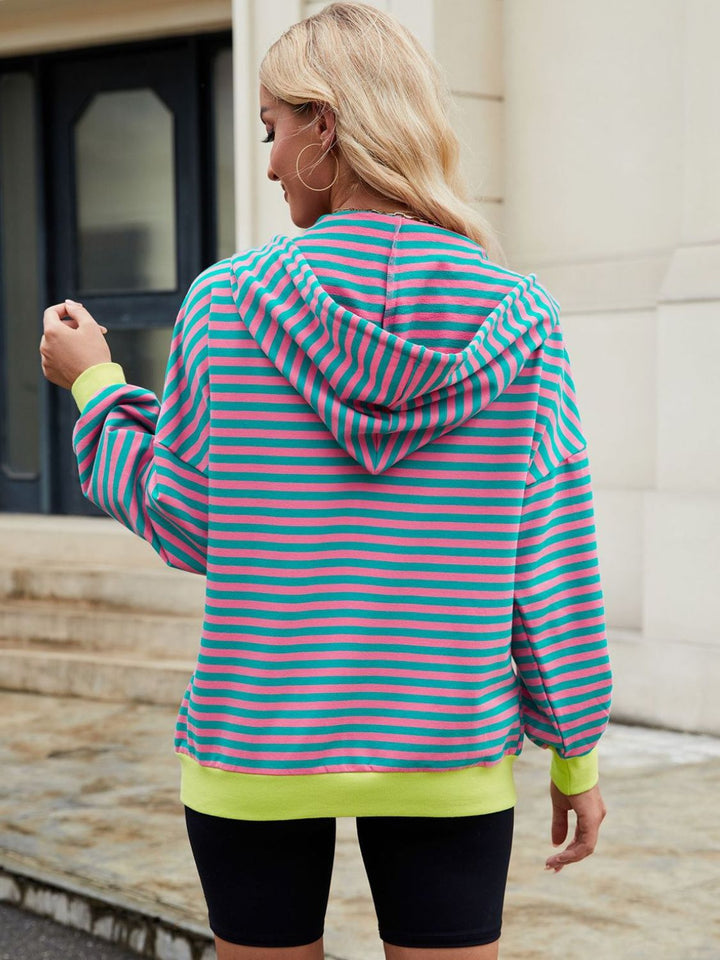 The Bouncing Doodle Drawstring Striped Zip Up Long Sleeve Hoodie