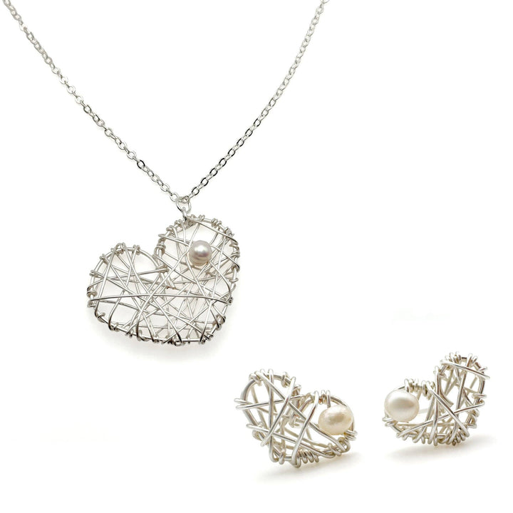 Dear Heart silver and pearl pendant necklace