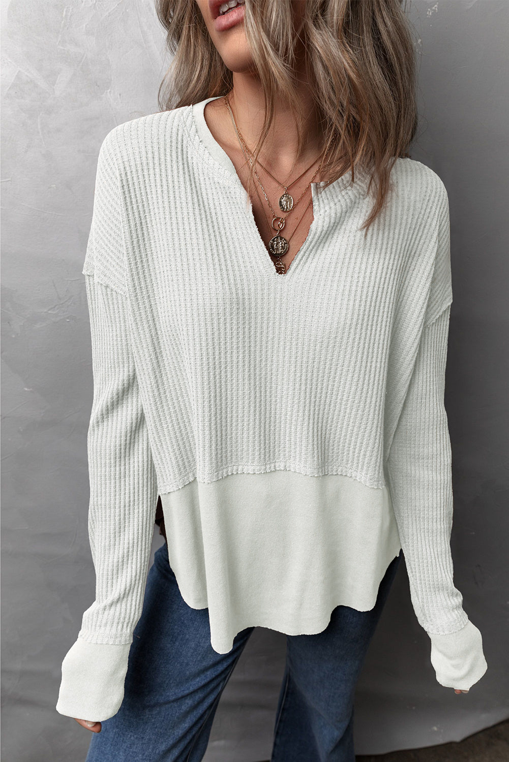 Bouncing Doodle Waffle-Knit Long Sleeve Top