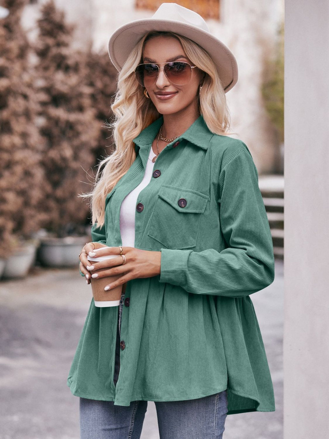The Bouncing Doodle Corduroy  Button Up Shacket