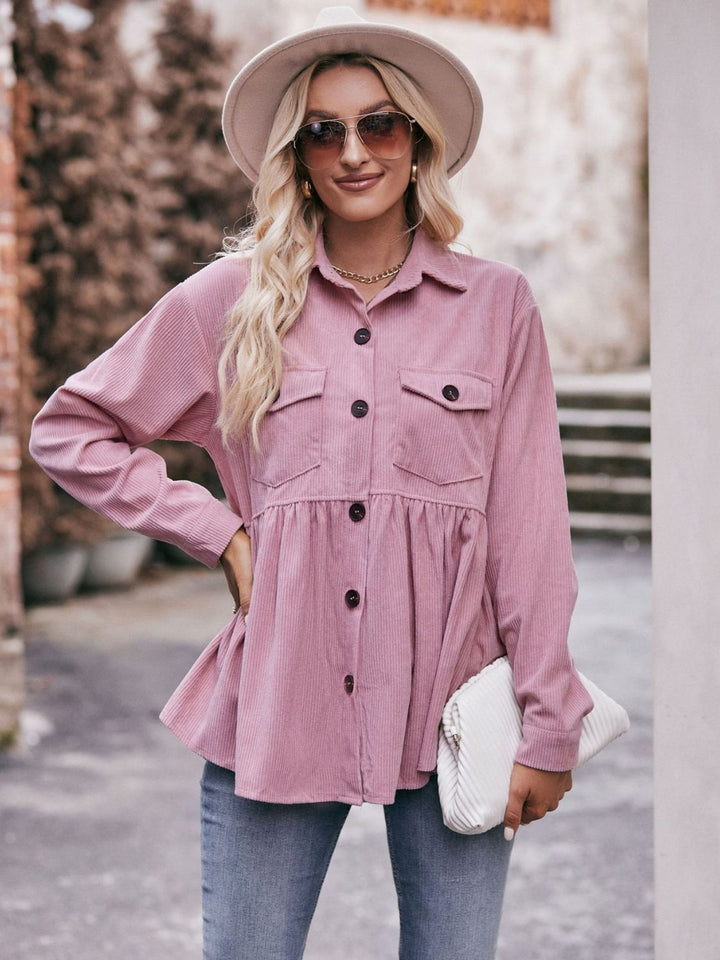 The Bouncing Doodle Corduroy  Button Up Shacket