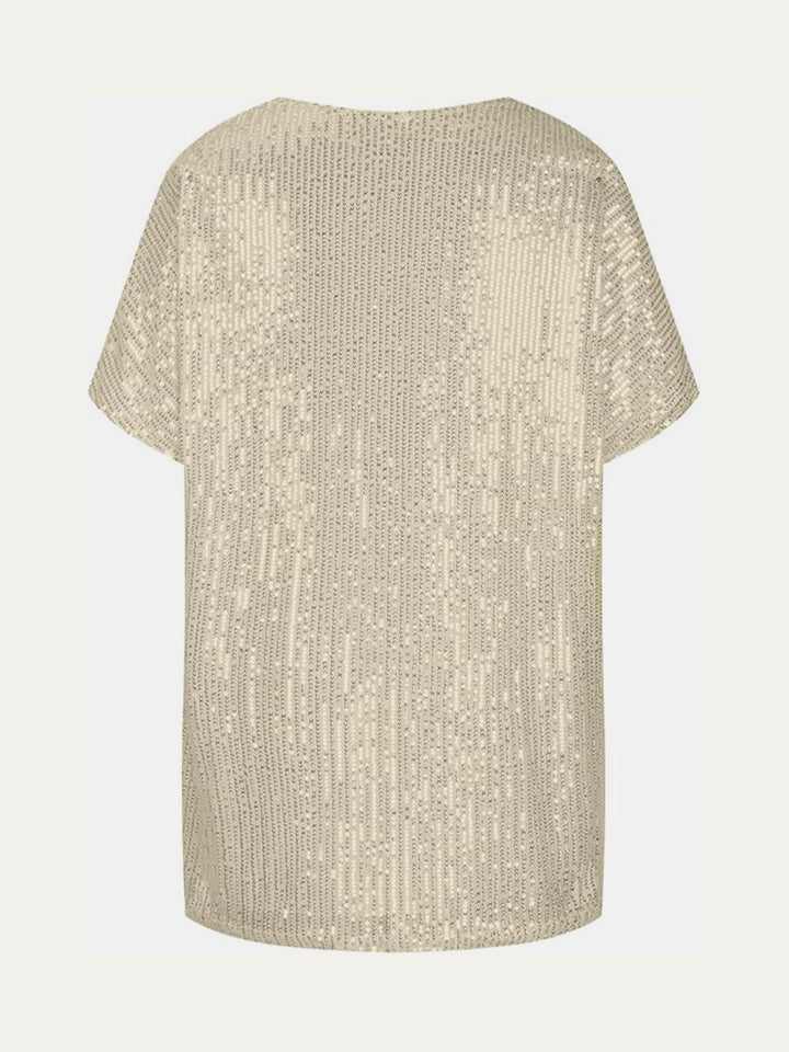 Bouncing Doodle Sequin V-Neck Short Sleeve Top