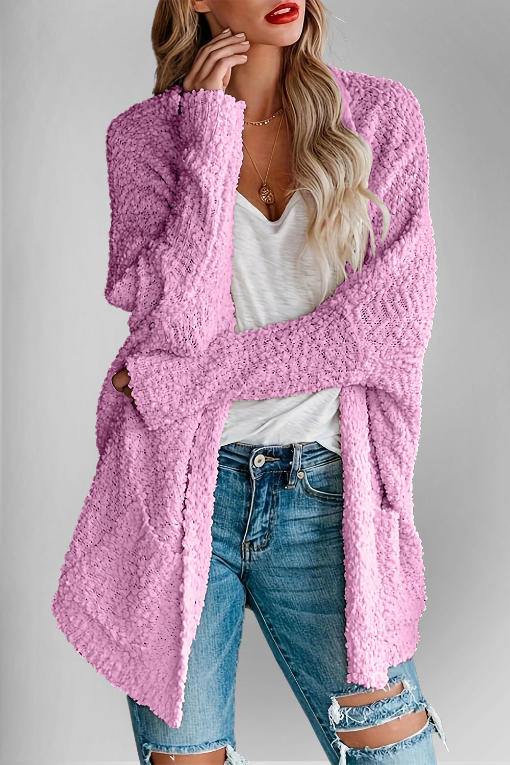 The Bouncing Doodle Open Front Long Sleeve Cardigan with Pockets